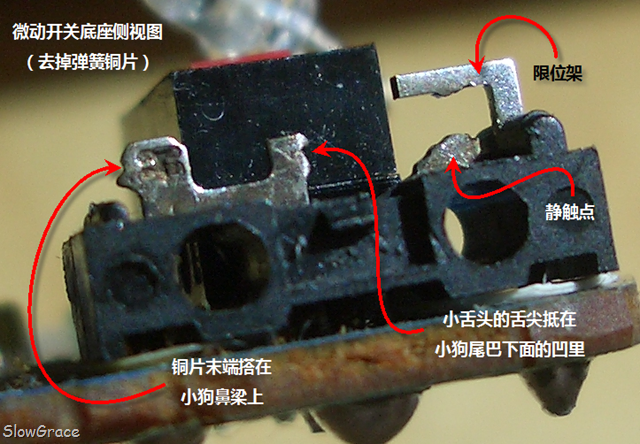 微动开关底座侧视图(去掉弹簧铜片)