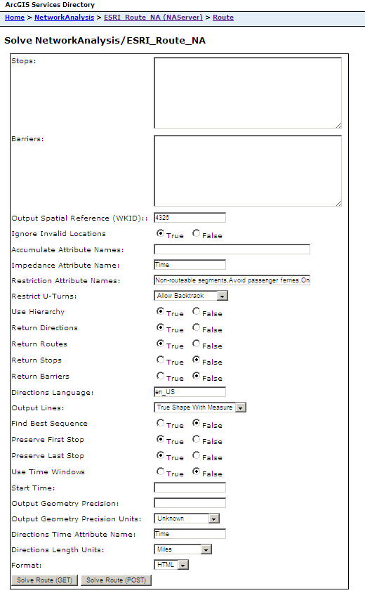 ArcServer rest route solve