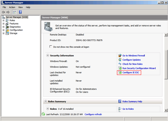IE ESC windows server 2008