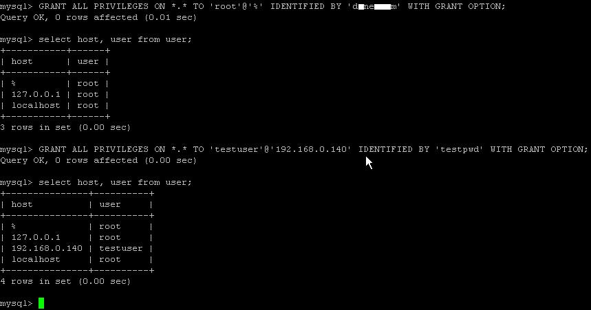 在mysql控制台授权示意图