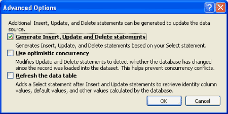 图片10：只选中“Generate Insert, Update, and Delete statements”选项