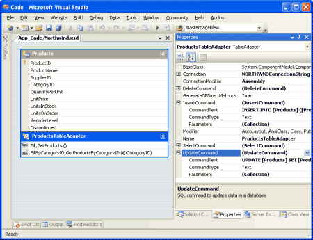 图片23：TableAdapter包含InsertCommand、UpdateCommand和DeleteCommand属性