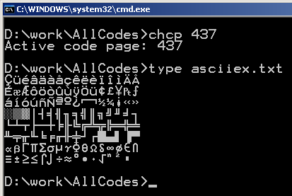 display code page 437 in console