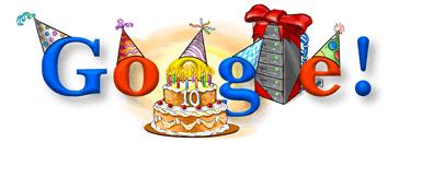 谷歌首页现10周年庆LOGO 点燃生日蜡烛/图